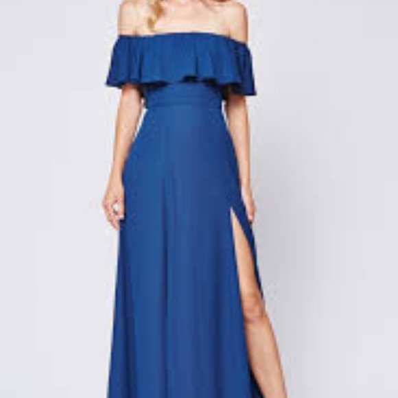 Yumi Kim Blue Carmen Ruffle Off the Shoulder Sash Tie Flowly Dress XS NWT 278.00 - Picture 3 of 8